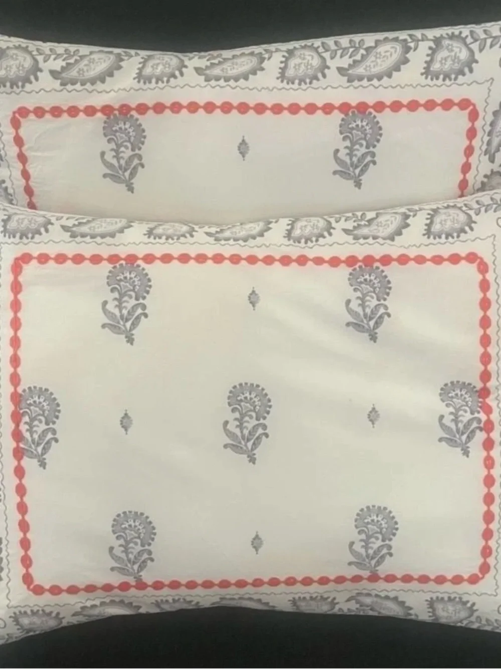 2  Anthropology Boho Pillow cover shams Gray Orange embroidered Cotton Standard